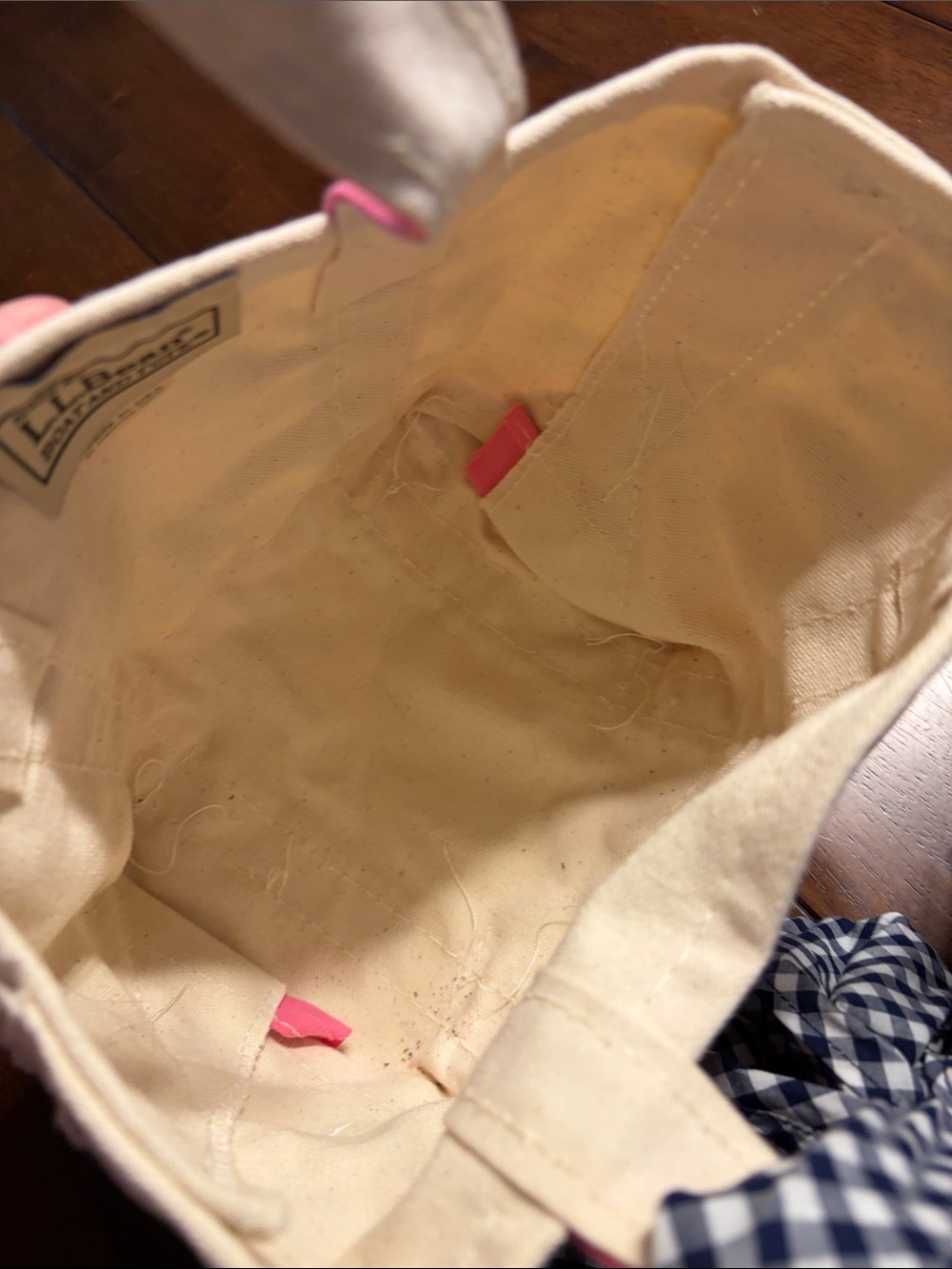 L.L. Bean Canvas Tote Bag in Natural and Pink w scarf - Picture 4 of 7